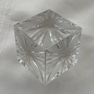 Crystal Art Glass Paperweight Floral Design Frosted Detail